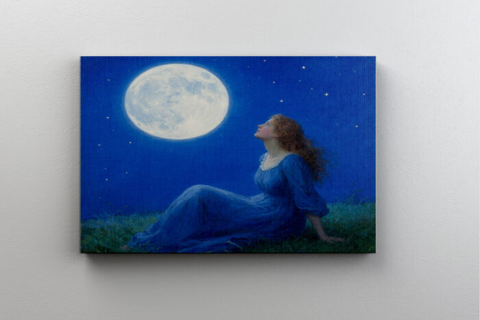 Woman in Blue Dress under a Starry Sky