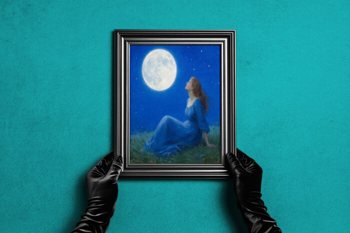 Woman in Blue Dress under a Starry Sky - Image 2